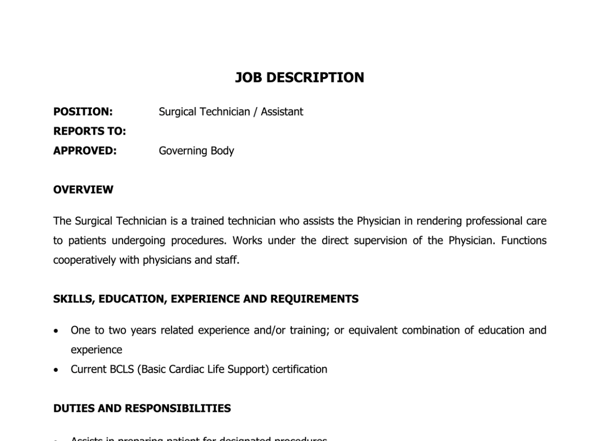 Scrub Technician Job Description Template