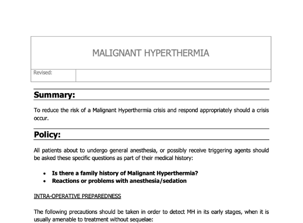 Malignant Hyperthermia Policy